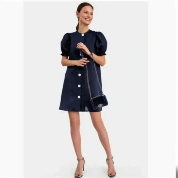 Sleeper Womens Marie Linen Dress Large XL Blue - Picture 2 of 14